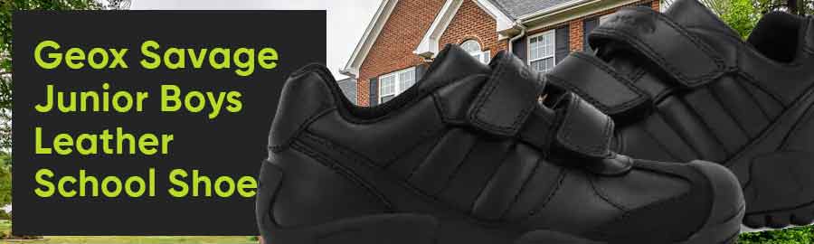 Geox Savage Junior Boys Leather School Shoes Hook and Loop Black